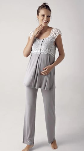 طقم بيجامة تركية نسائية للحمل بأكمام قصيرة من الفس...