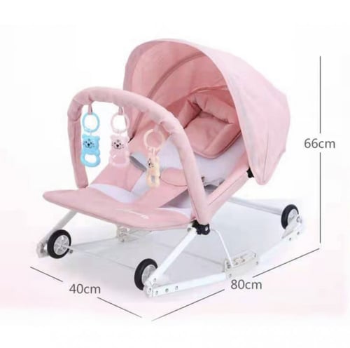 كرسي هزاز قماشي للرضع مع العاب معلقة وعجلات دوارة