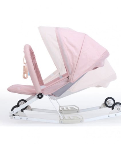 كرسي هزاز قماشي للرضع مع العاب معلقة وعجلات دوارة