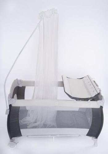 سرير أطفال و محبس لللعب-رمادي فاتح