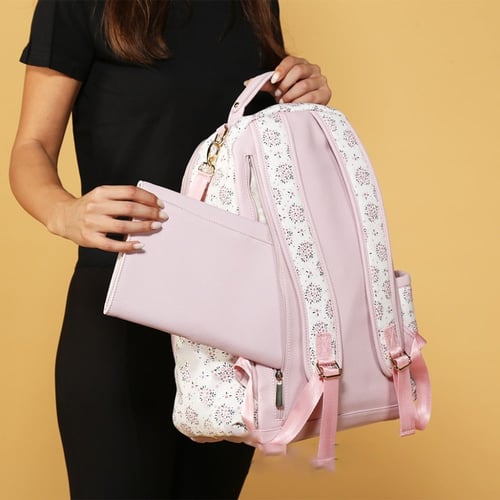 شنطة مواليد جلد أسباني- وردي