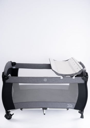 سرير أطفال و محبس لللعب-رمادي غامق