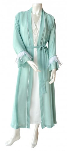 روب نفاس اكمام ريش للاستقبال بتصميم لون تيفاني ناع...