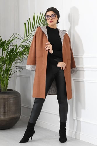 جاكيت شتوي رسمي طويل يصل للركبة مزود بنقشة مميزة ع...