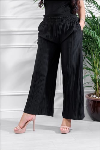 بنطال كاجوال نسائي فضفاض بكسرات خصر عالي