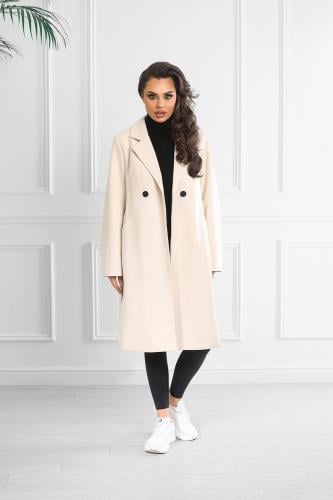 جاكيت شتوي رسمي طويل مزدوج الصدر بياقة مطوية وجيوب...