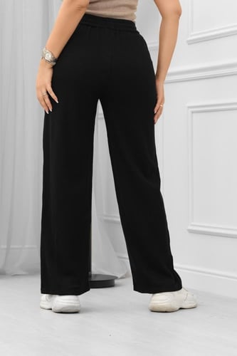 بنطال كاجوال نسائي سادة بأرجل واسعة وأربطة