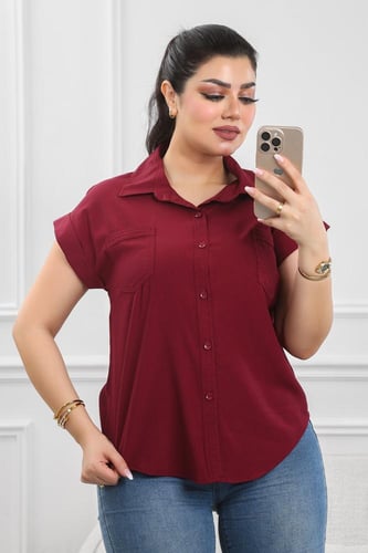 قميص نسائي بأكمام قصيرة وجيب