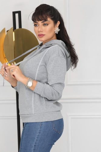 هودي سادة بأكمام طويلة وغطاء للرأس