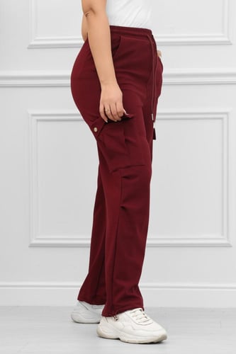 بنطال كاجوال نسائي قطني مزود بجيوب وخصر مطاطي