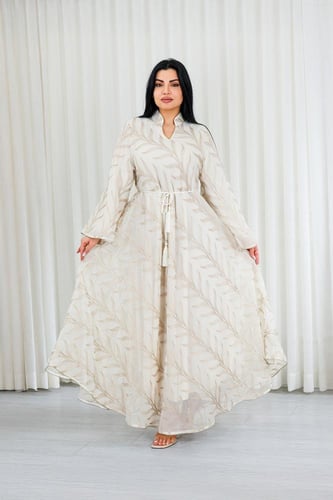 جلابية قماش بطول يصل للكاحل بطبقتين داخلية ملساء و...