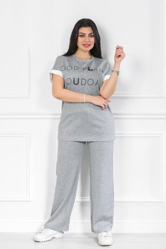 ترنج نسائي كاجوال تيشرت طويل مزين بطباعة على الصدر...