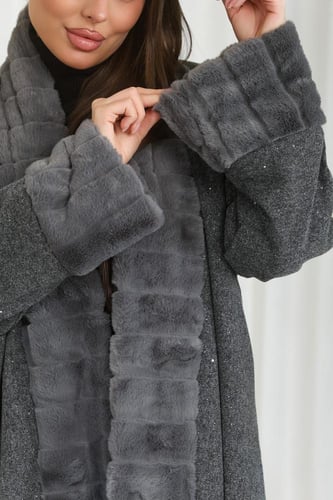 فروة شتوية طويلة مبطنة بالفرو من الداخل بلمعة من ا...