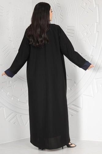 عباية قماش كريب الفاخر تدخيلة لون كحلي في الأمام و...