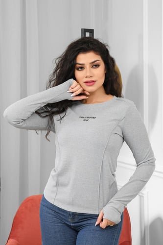 تيشرت نسائية كاجوال بأكمام طويلة بفتحات للإبهام في...