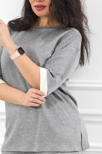 ترنج نسائي كاجوال سادة بنهايات أكمام باللون الأبيض...