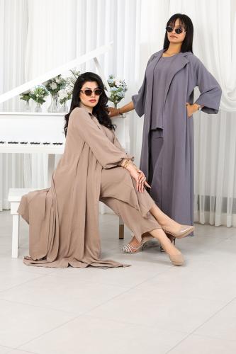 طقم نسائي كاجوال سادة 3 قطع جاكيت طويل