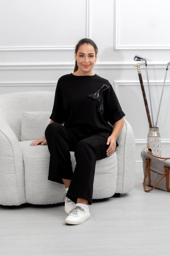 ترنج نسائي كاجوال طبي صيفي بنطال مع تيشرت بياقة دا...