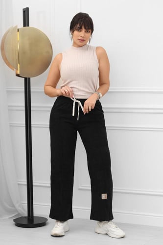 بنطال كاجوال نسائي خصر مرن وأرجل واسعة