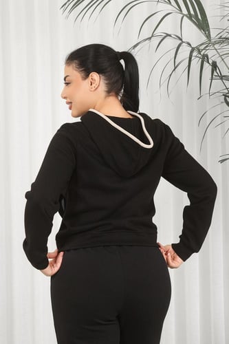 بلوفر شتوي نسائي كلاسيكي سحاب بأكمام مزمومة وقبعة