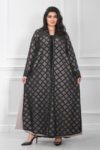 عباية قماش كريب ناعم ملون طبقتين دانتيل نص كلوش