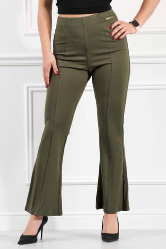 بنطال نسائي كاجوال عالي الخصر دون أزرار بقصة فلير