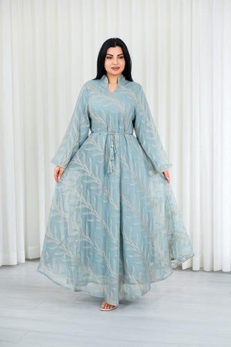 جلابية قماش بطول يصل للكاحل بطبقتين داخلية ملساء و...