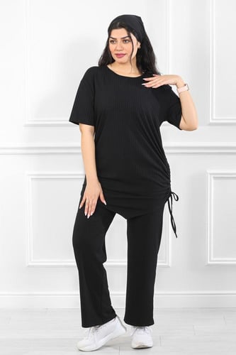 ترنج نسائي كاجوال ريب سادة تيشرت طويل مزموم على ال...