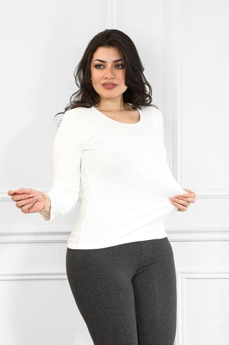 توب نسائي قطن بأكمام طويلة وياقة مدورة