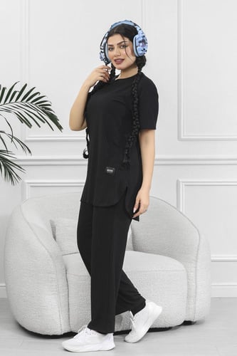 ترنج نسائي كاجوال ريب سادة تيشرت قصير من الأمام وظ...