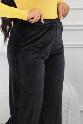 بنطال كاجوال نسائي مخمل بخصر مطاطي