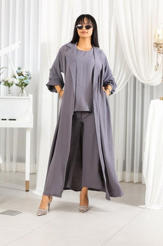 طقم نسائي كاجوال سادة 3 قطع جاكيت طويل