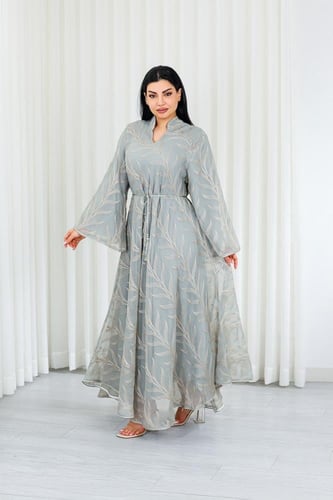 جلابية قماش بطول يصل للكاحل بطبقتين داخلية ملساء و...