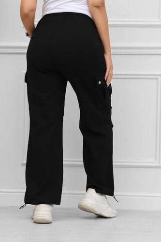 بنطال كاجوال نسائي قطني مزود بجيوب وخصر مطاطي