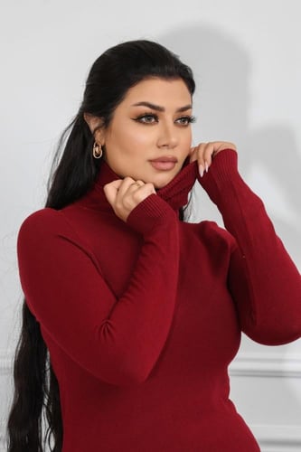 هاينك نسائي صوف موحدة اللون عنق عالي