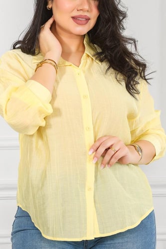 قميص نسائي بأكمام طويلة بطول متوسط