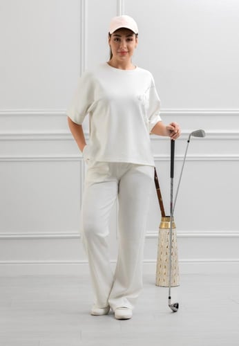 ترنج نسائي كاجوال طبي صيفي بنطال مع تيشرت بياقة دا...