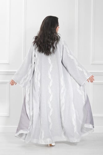 عباية قماش تل مشجر ملونة دبل فيس نص كلوش لف