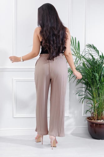 بنطال كاجوال نسائي فضفاض بكسرات خصر عالي