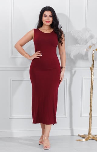 فستان ميدي طويل قطن حفر عريض