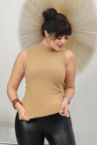 هاينك نسائي بلا أكمام محبوكة ذات ياقة عالية