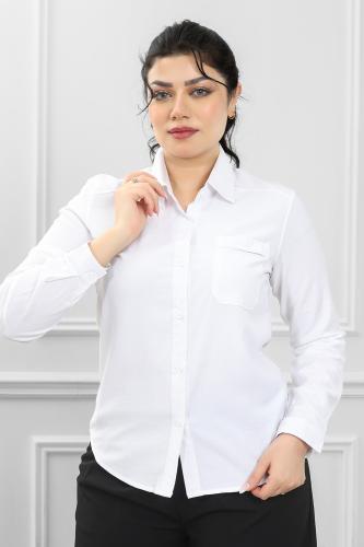 قميص نسائي بأكمام طويلة مزود بجيب على الصدر الأيسر