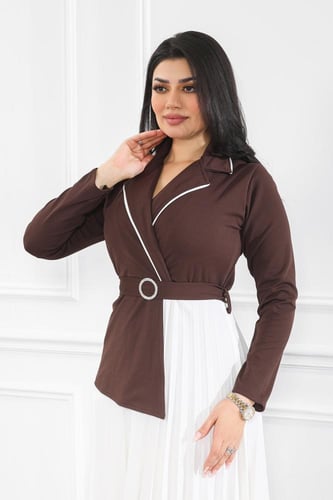 فستان كاجوال فلو لونين بكسرات بأكمام طويلة وحزام ع...