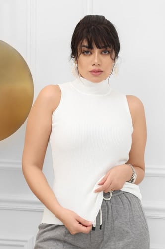 هاينك نسائي بلا أكمام ذات ياقه قصيرة