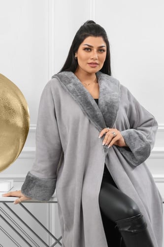 فروة شتوية طويلة ناعمة مبطنة بالفرو من الداخل وأكم...