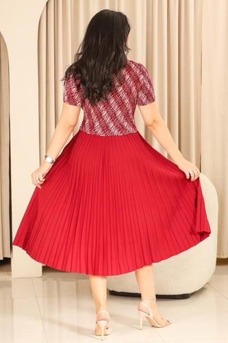 فستان كلاسيكي مكسر نصف كم بلونين