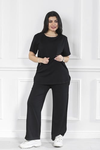 ترنج نسائي كاجوال سادة تيشرت طويل وبنطال عريض