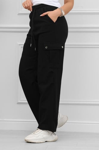 بنطال كاجوال نسائي قطني مزود بجيوب وخصر مطاطي