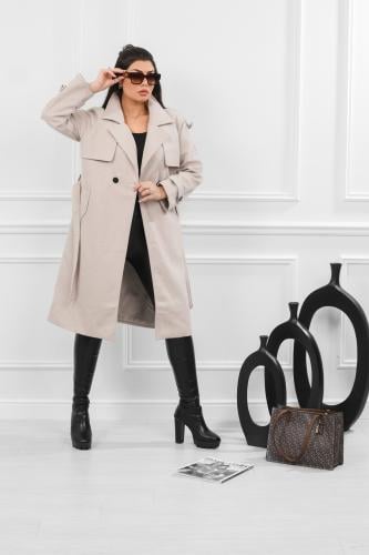 جاكيت شتوي كلاسيكي طويل يصل لأسفل الركبة بياقة مزد...