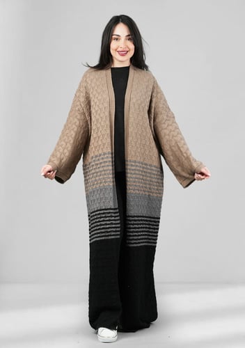 فروة شتوية طويلة صوف مخططة بشكل أفقي